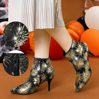 Glitter Sparkle Lace Stiletto Heel Party Sequin Ankle Boots