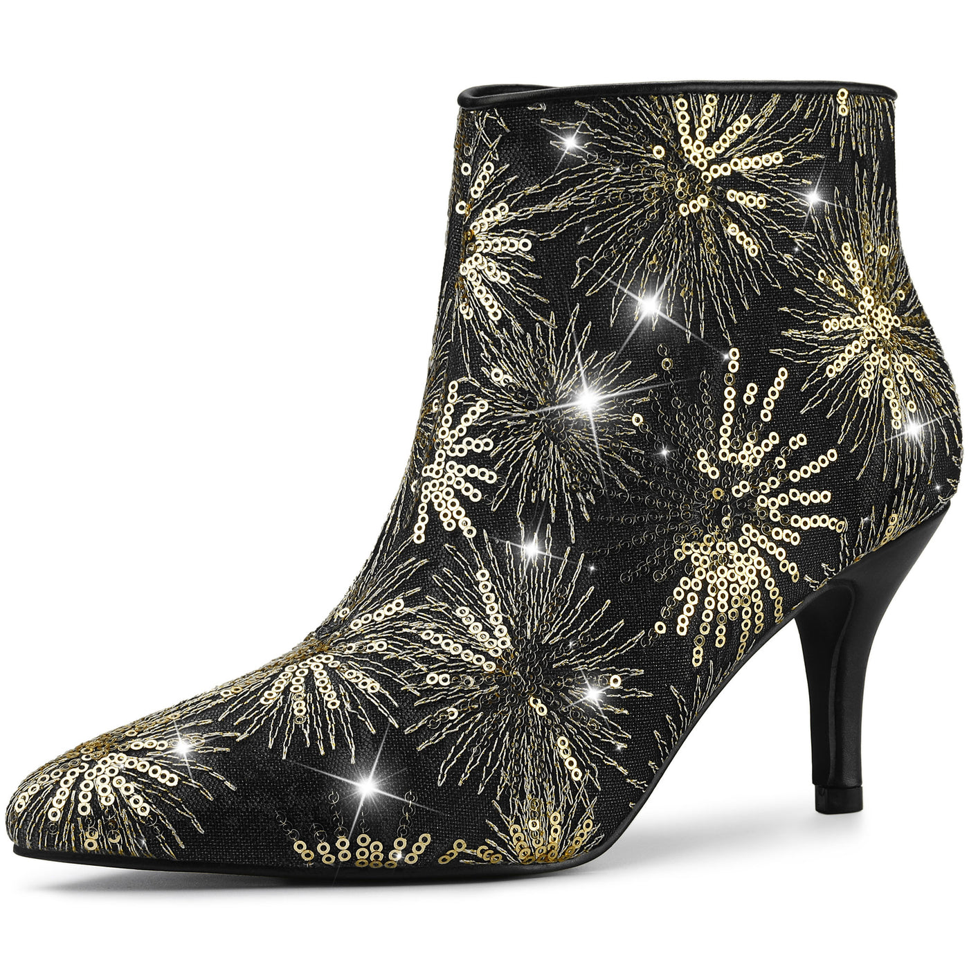 Allegra K Glitter Sparkle Lace Stiletto Heel Party Sequin Ankle Boots