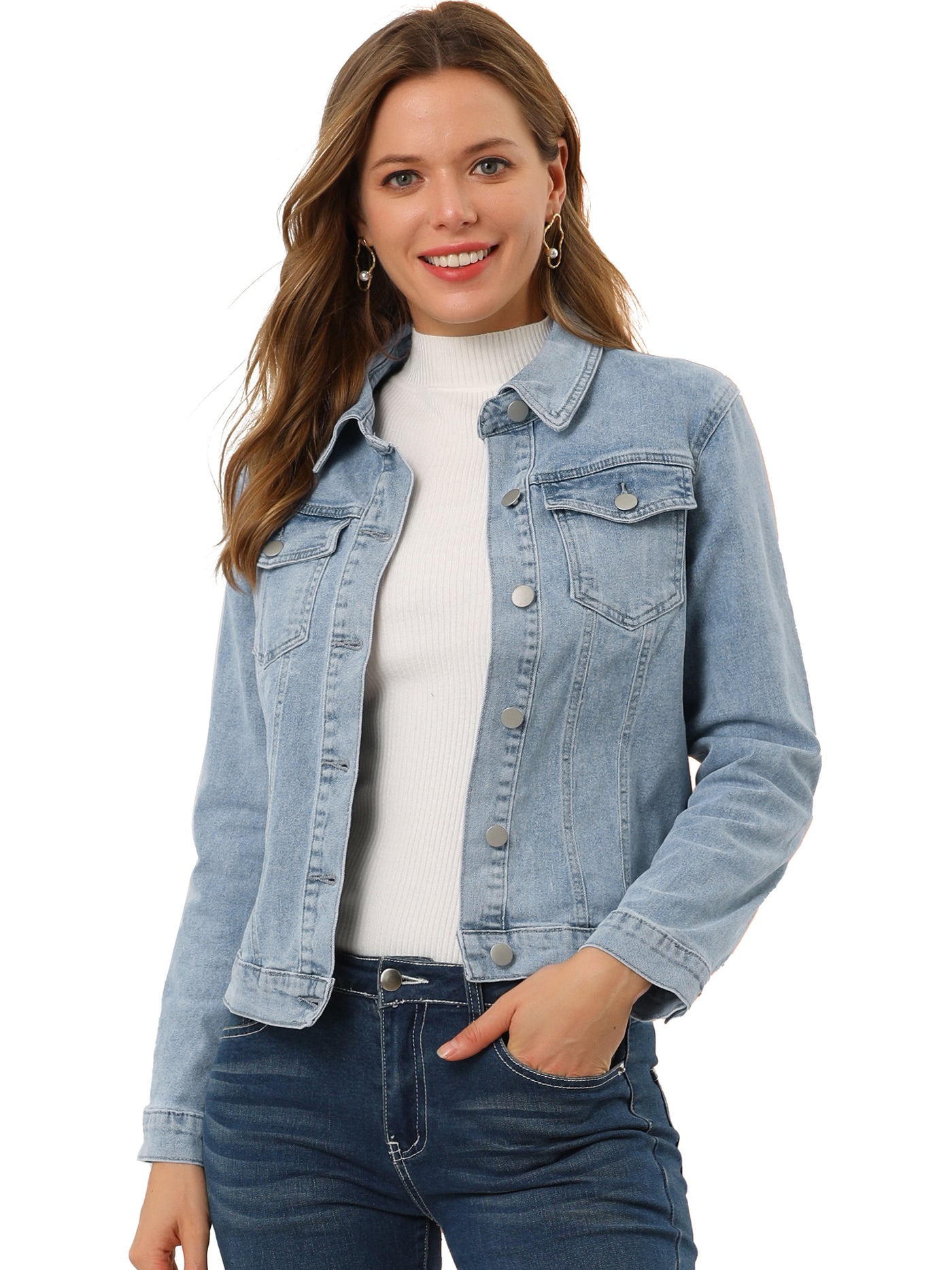 Allegra K Denim Coat Jean Button Front Washed Vintage Jacket