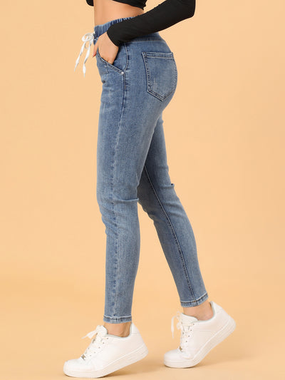 Skinny Jeans High Waisted Drawstring Casual Stretch Denim Pants