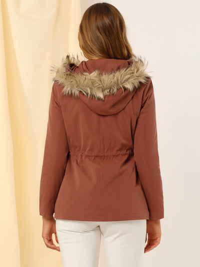 Parkas with Faux Fur Lined Winter Warm Drawstring Zipper Hoodie Coat