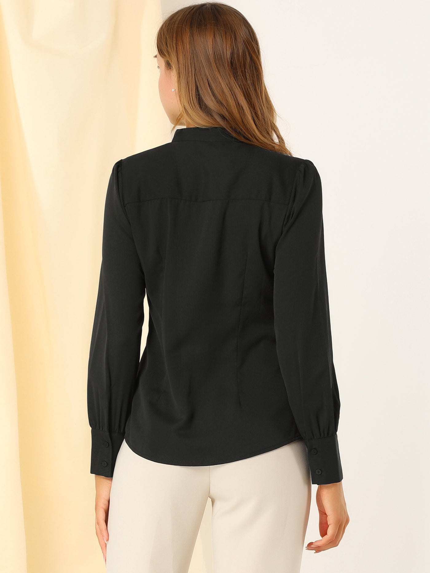 Allegra K Mandarin Collar Office Top Long Sleeve Button Down Shirt
