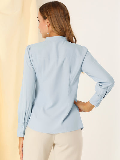 Mandarin Collar Office Top Long Sleeve Button Down Shirt