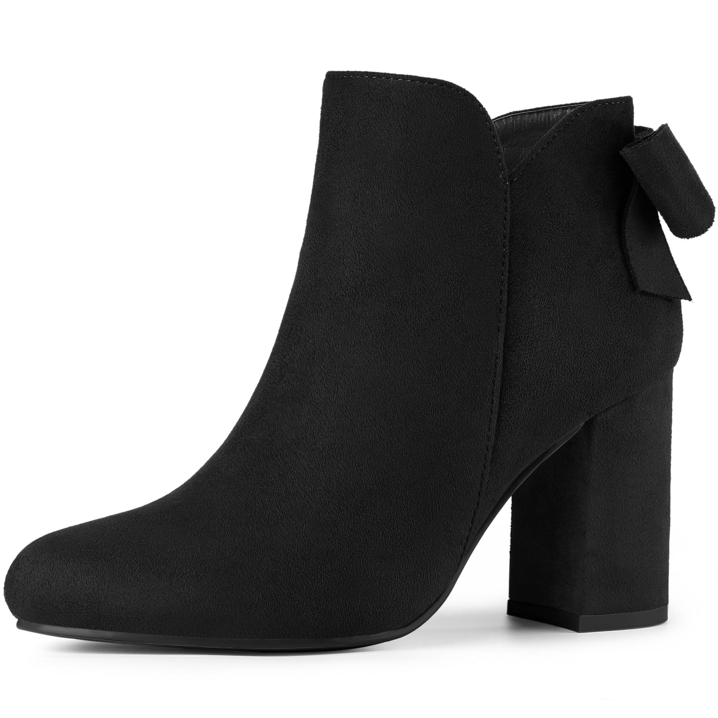 Allegra K Round Toe Bow Decor Chunky Heel Ankle Boots