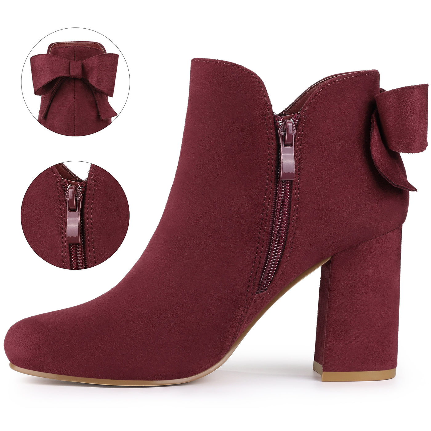 Allegra K Round Toe Bow Decor Chunky Heel Ankle Boots