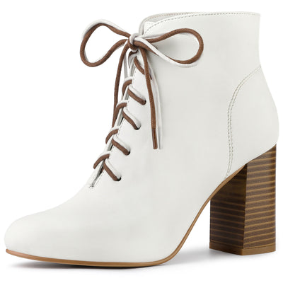 Round Toe Lace Up Chunky Heel Ankle Booties