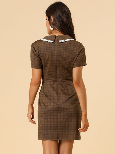 Vintage Houndstooth Short Sleeve Slim Fit Stretchy Mini Bodycon Dress