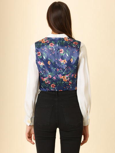 Floral Pattern Button Closure Satin Waistcoat Vest