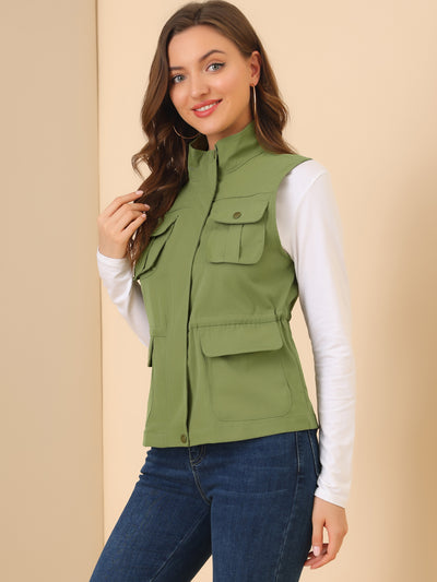 Casual Stand Collar Anorak Cargo Vests Sleeveless Utility Jacket