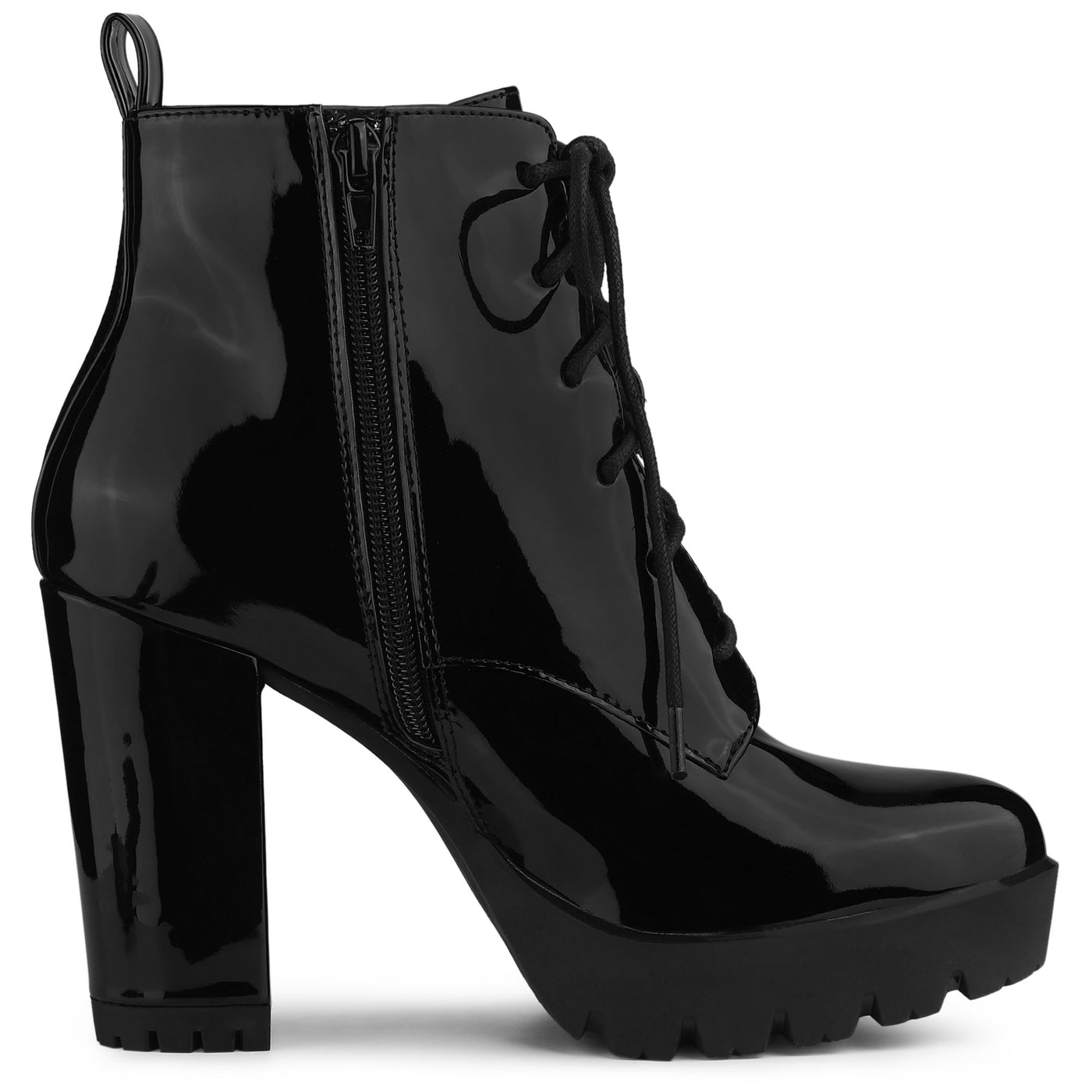 Allegra K Lace Up Chunky Heel Platform Ankle Combat Boots