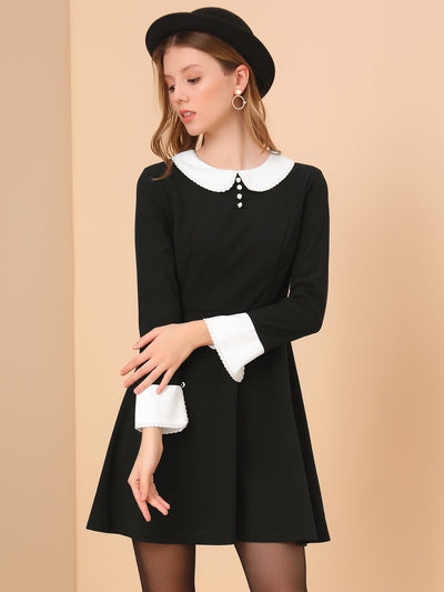 Long Sleeve Peter Pan Collar Christmas Cute Fit and Flare Dress