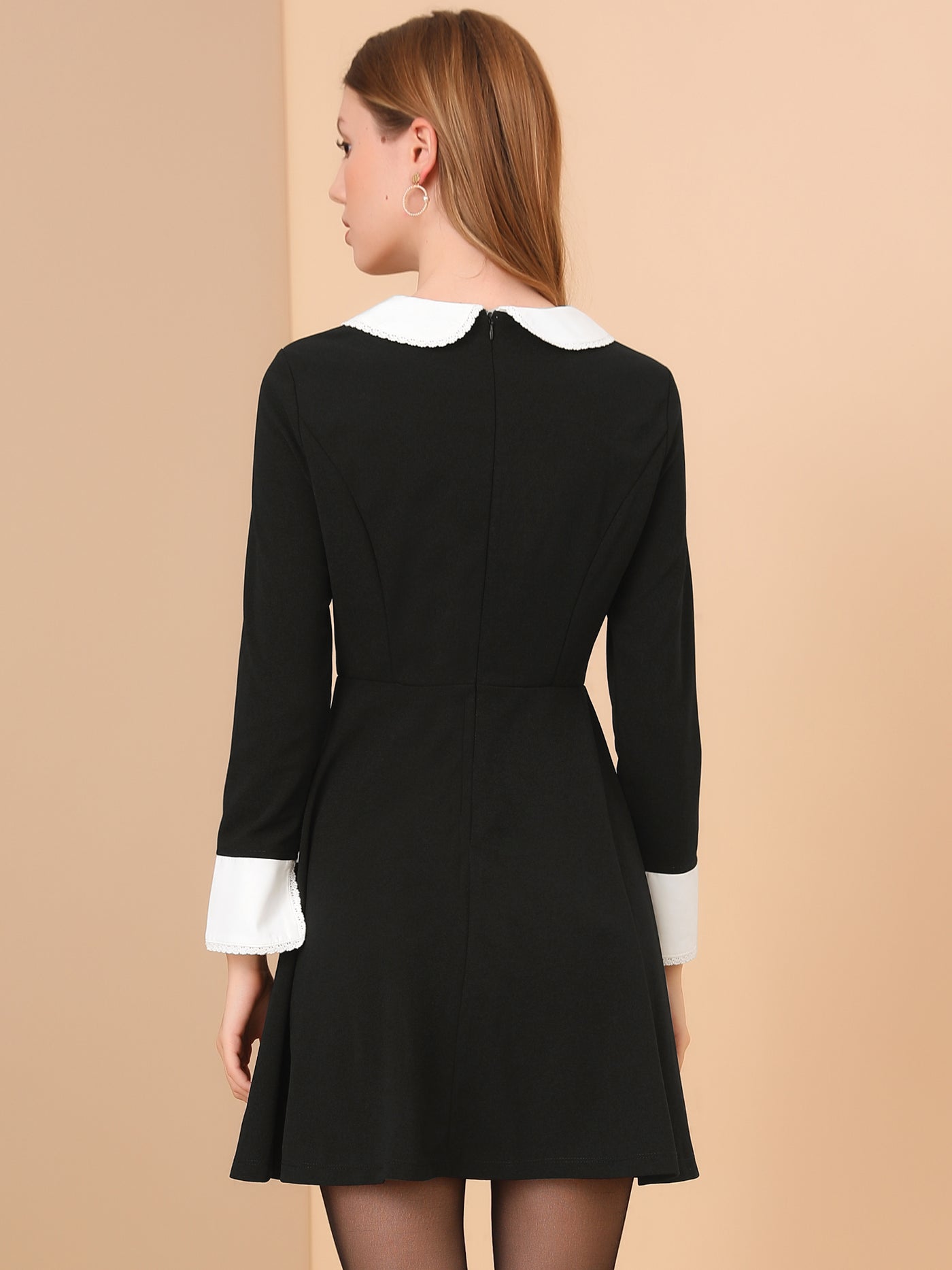 Allegra K Long Sleeve Peter Pan Collar Christmas Cute Fit and Flare Dress