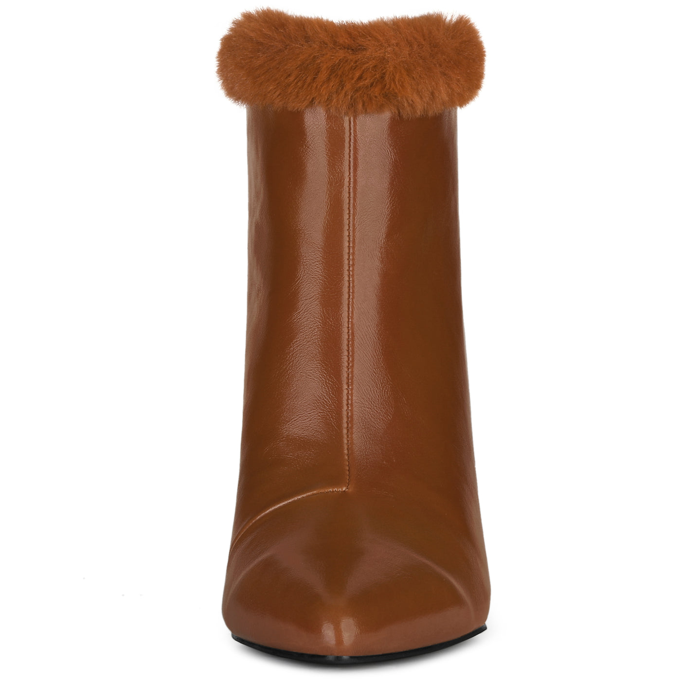 Allegra K Pointed Toe Faux Fur Block Heel Ankle Boots