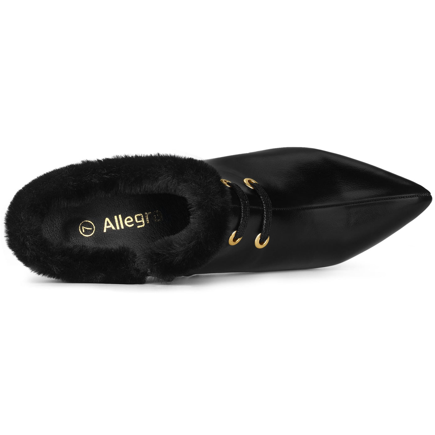 Allegra K Block Heel Pointed Toe Faux Fur Ankle Booties