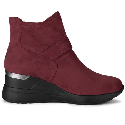 Round Toe Buckle Decor Platform Wedge Ankle Boots