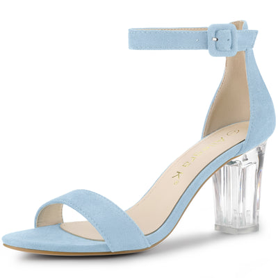 Faux Suede Open Toe Ankle Strap Clear Chunky Heel Sandals
