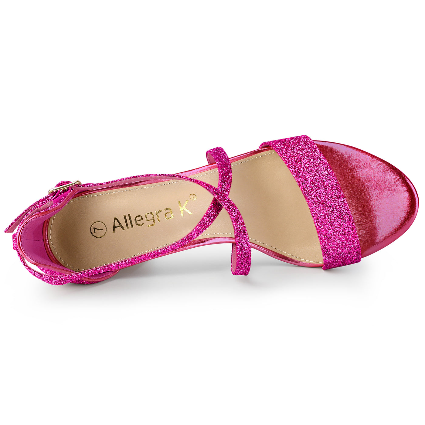 Allegra K Glitter Crisscross Strap Block Heel Sandals