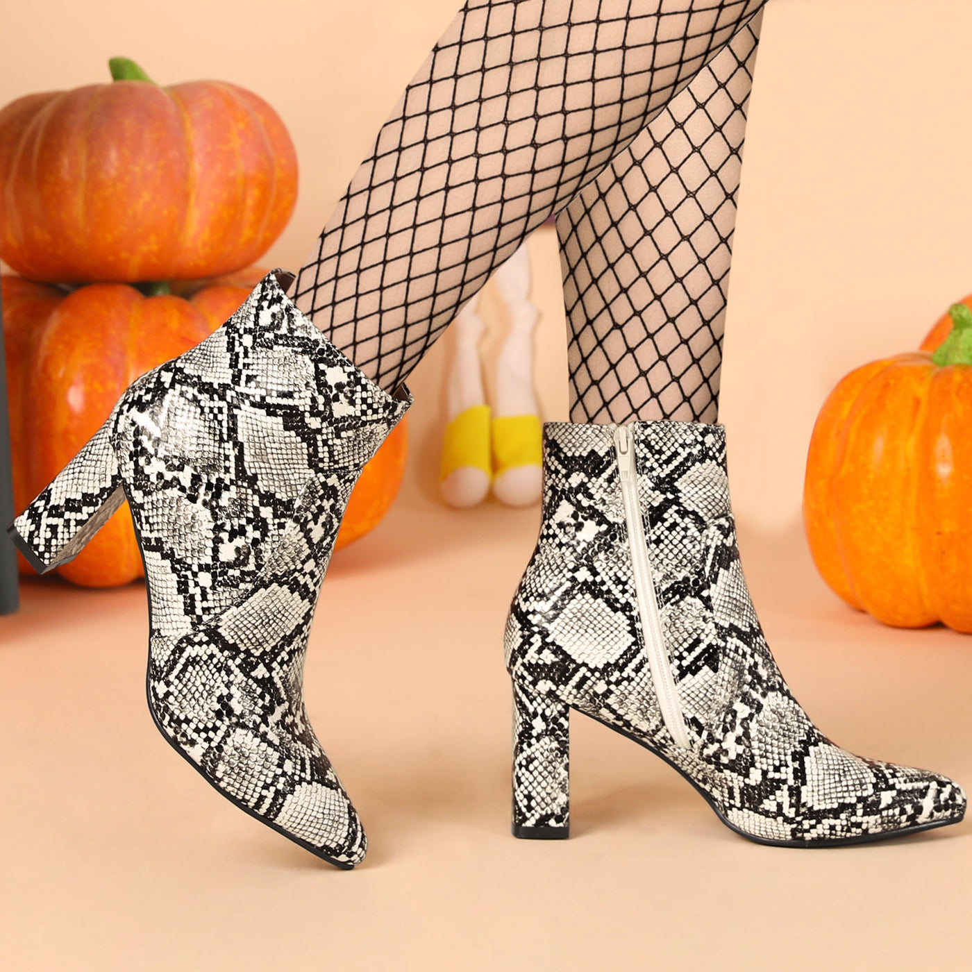 Allegra K Snake Skin Halloween Costumes Chunky High Heel Ankle Boots
