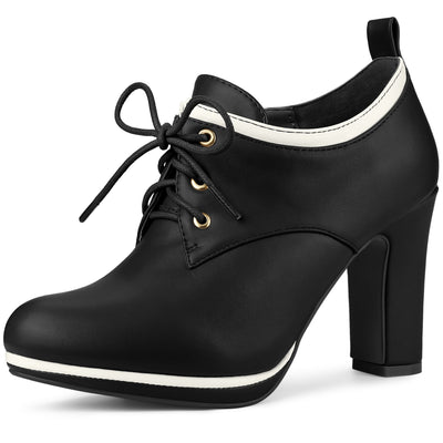 Faux Leather Platform Lace Up Chunky Heel Ankle Boots