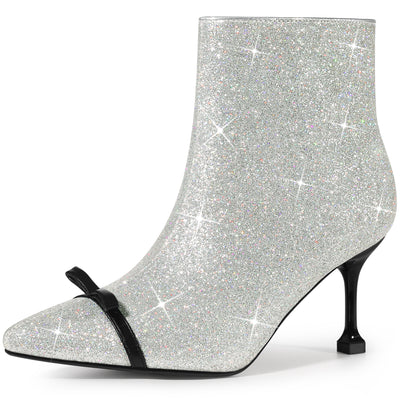Glitter Pointed Toe Stiletto Heel Sparkle Ankle Boots