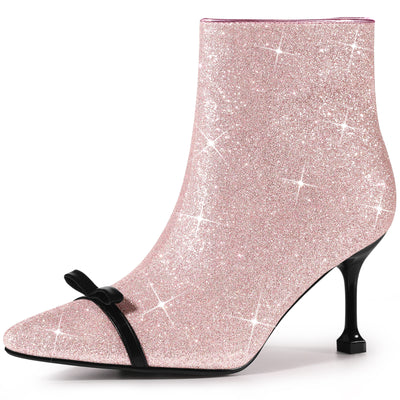 Glitter Pointed Toe Stiletto Heel Sparkle Ankle Boots