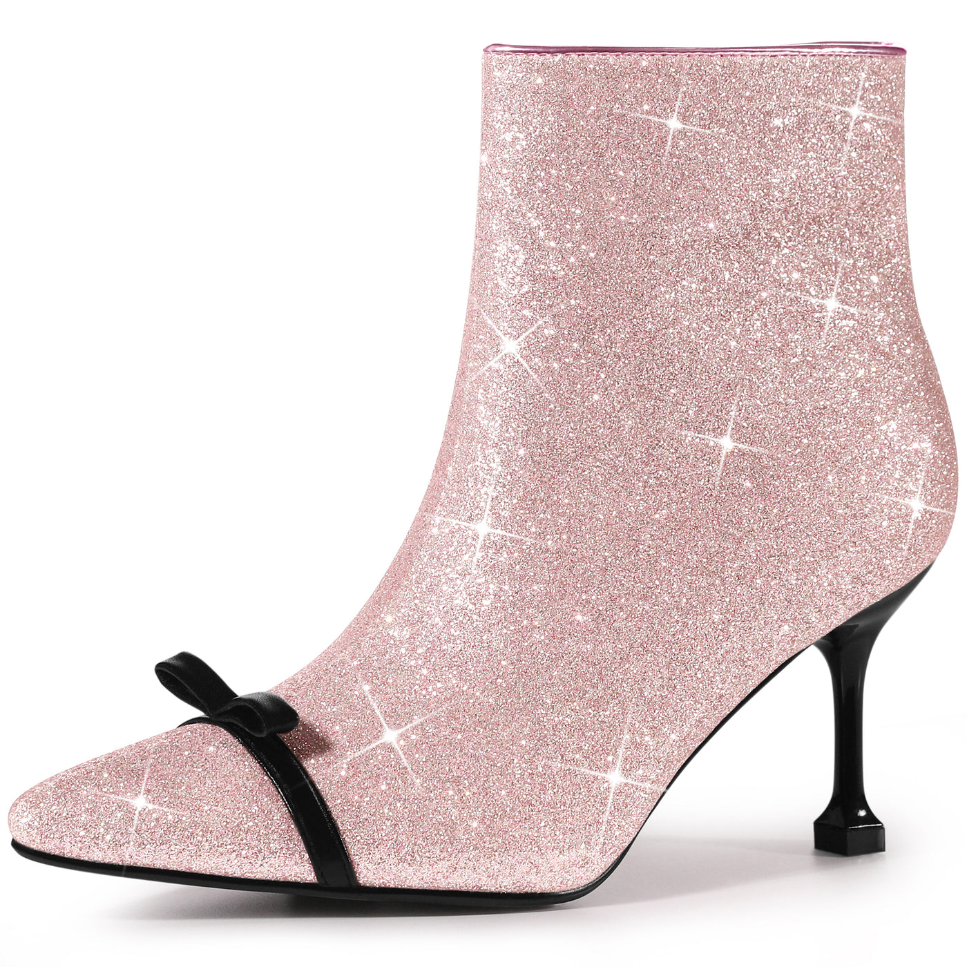 Allegra K Glitter Pointed Toe Stiletto Heel Sparkle Ankle Boots