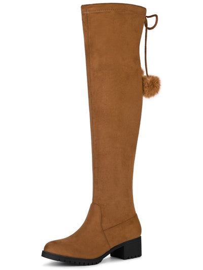 Round Toe Chunky Heel Thigh High Over the Knee Boots