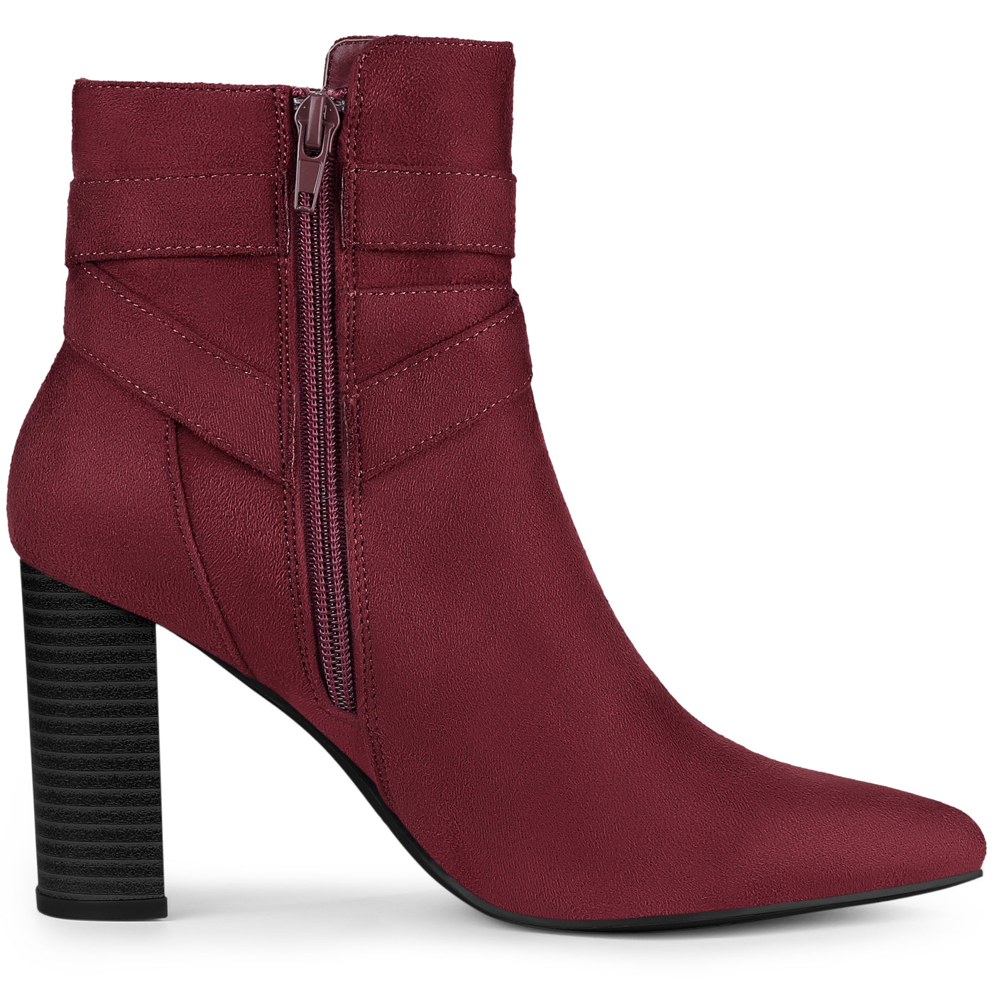 Allegra K Pointed Toe Buckle Decor Chunky Heel Ankle Boots