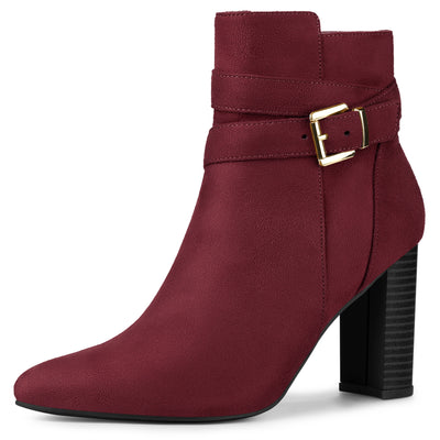 Pointed Toe Buckle Decor Chunky Heel Ankle Boots