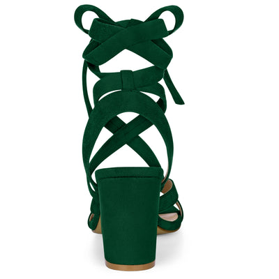 Faux Suede Chunky Heel Ankle Crisscross Lace Up Sandals
