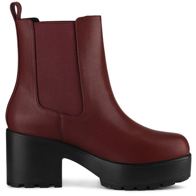 Round Toe Platform Chunky Heel Chelsea Ankle Combat Boots