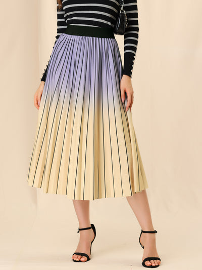 Elastic Waist A-Line Gradient Color Accordion Pleated Midi Skirt