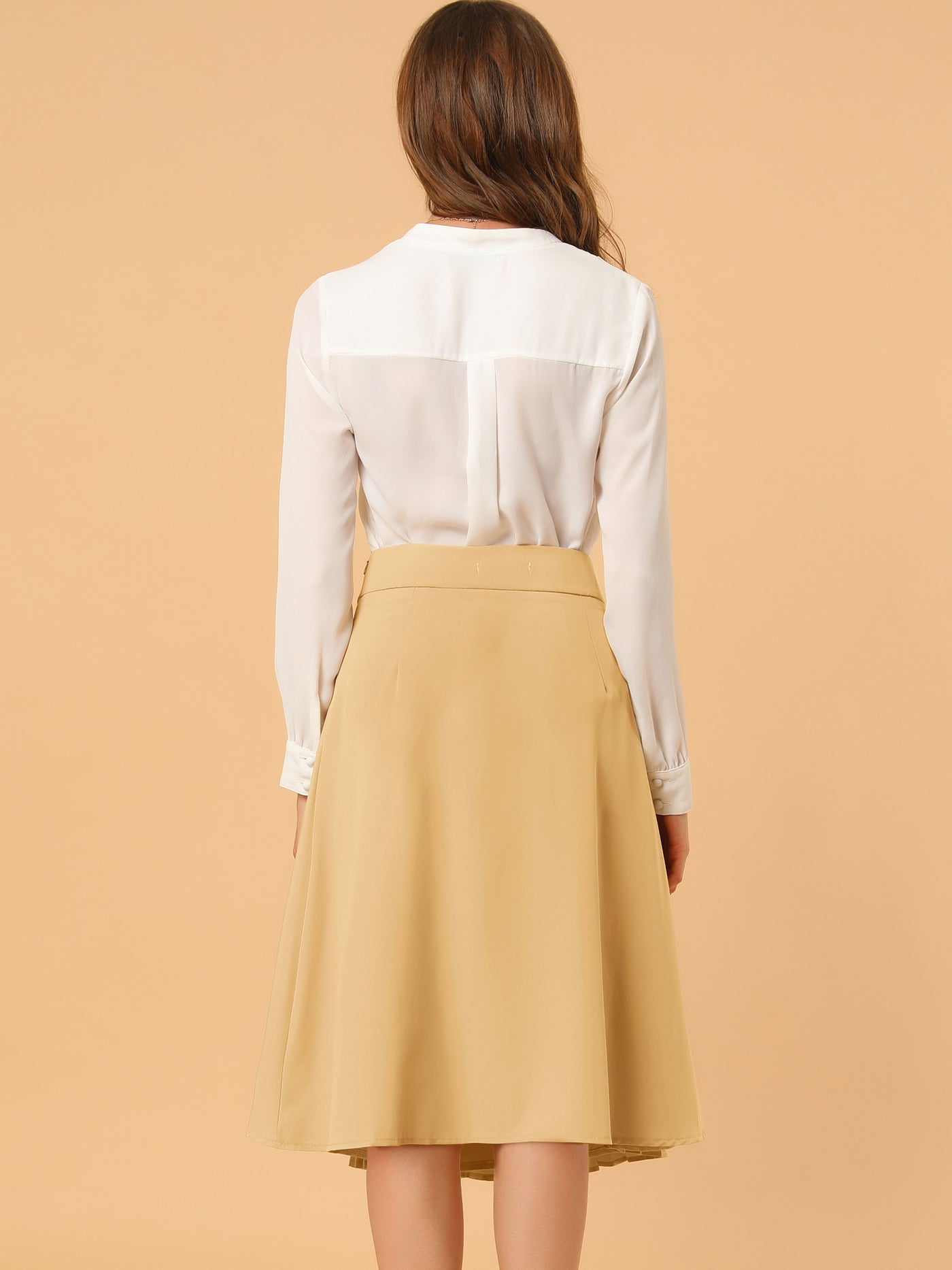 Allegra K Pleated Retro High Waist Belted Decor Halloween A-line Skirt
