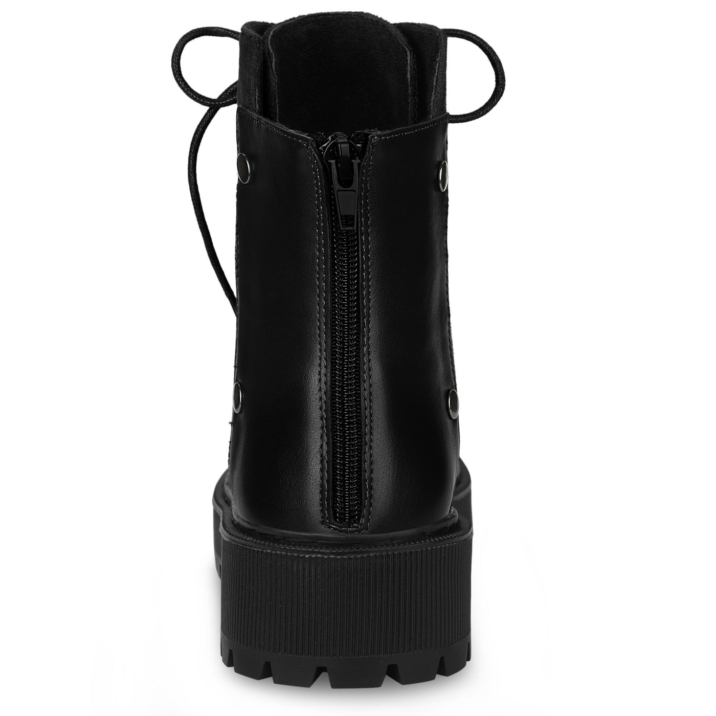 Allegra K Round Toe Lace Up Side Zipper Platform Combat Boots