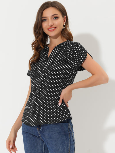 Polka Dots Print V Neck Short Sleeve Elegant Work Office Tops