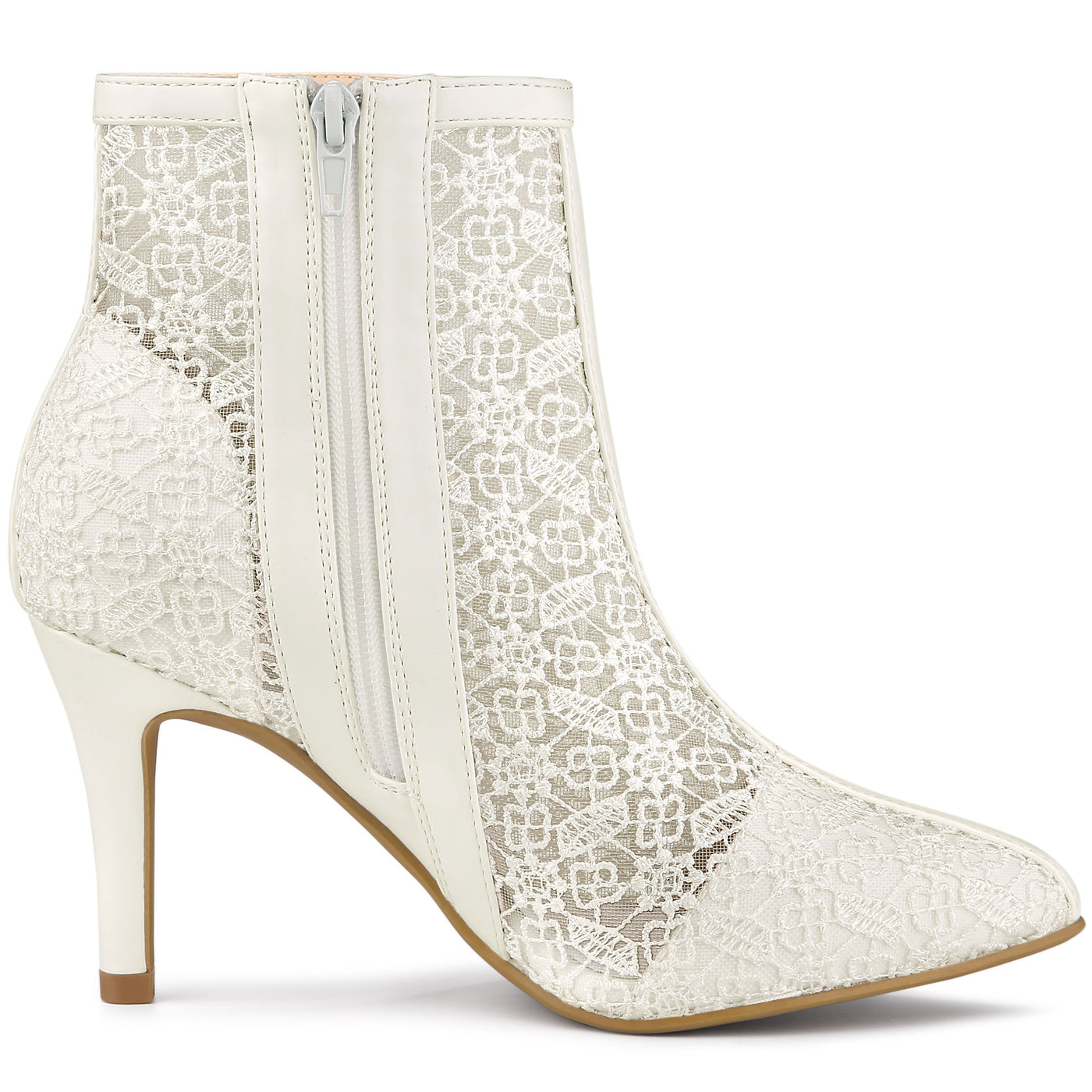 Allegra K Lace Mesh Floral Embroidered Stiletto Heel Ankle Boots