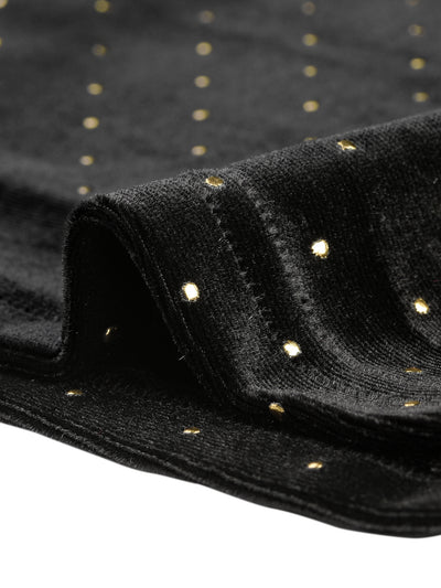 Velvet Blouse Round Neck Metallic Dots Sheer Long Sleeve Top