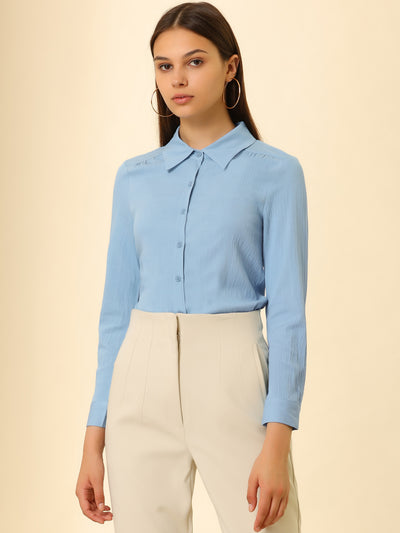 Allegra K Long Sleeve Collared Work Office Career Blouse Button up Shirt