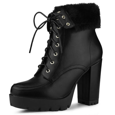 Allegra K Platform Foldable Chunky Heel Lace Up Ankle Boots