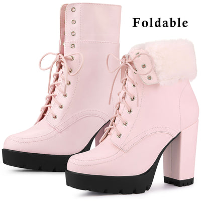 Platform Foldable Chunky Heel Lace Up Ankle Boots