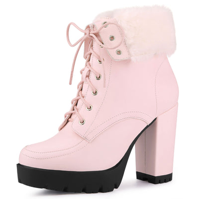 Platform Foldable Chunky Heel Lace Up Ankle Boots