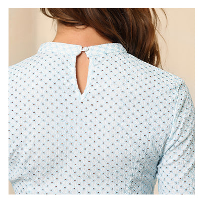 Dots Tops Crew Neck Long Sleeve Hollow Out Elegant Blouse