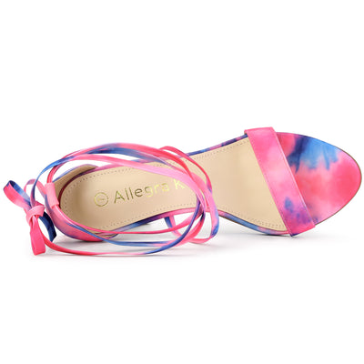 Elegant Open Toe Tie Dye Lace Up Stiletto Heel Sandals