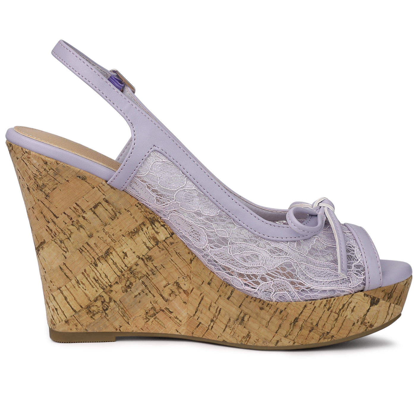 Allegra K Lace Open Toe Platform Wedge Heel Bow Decor Sandals
