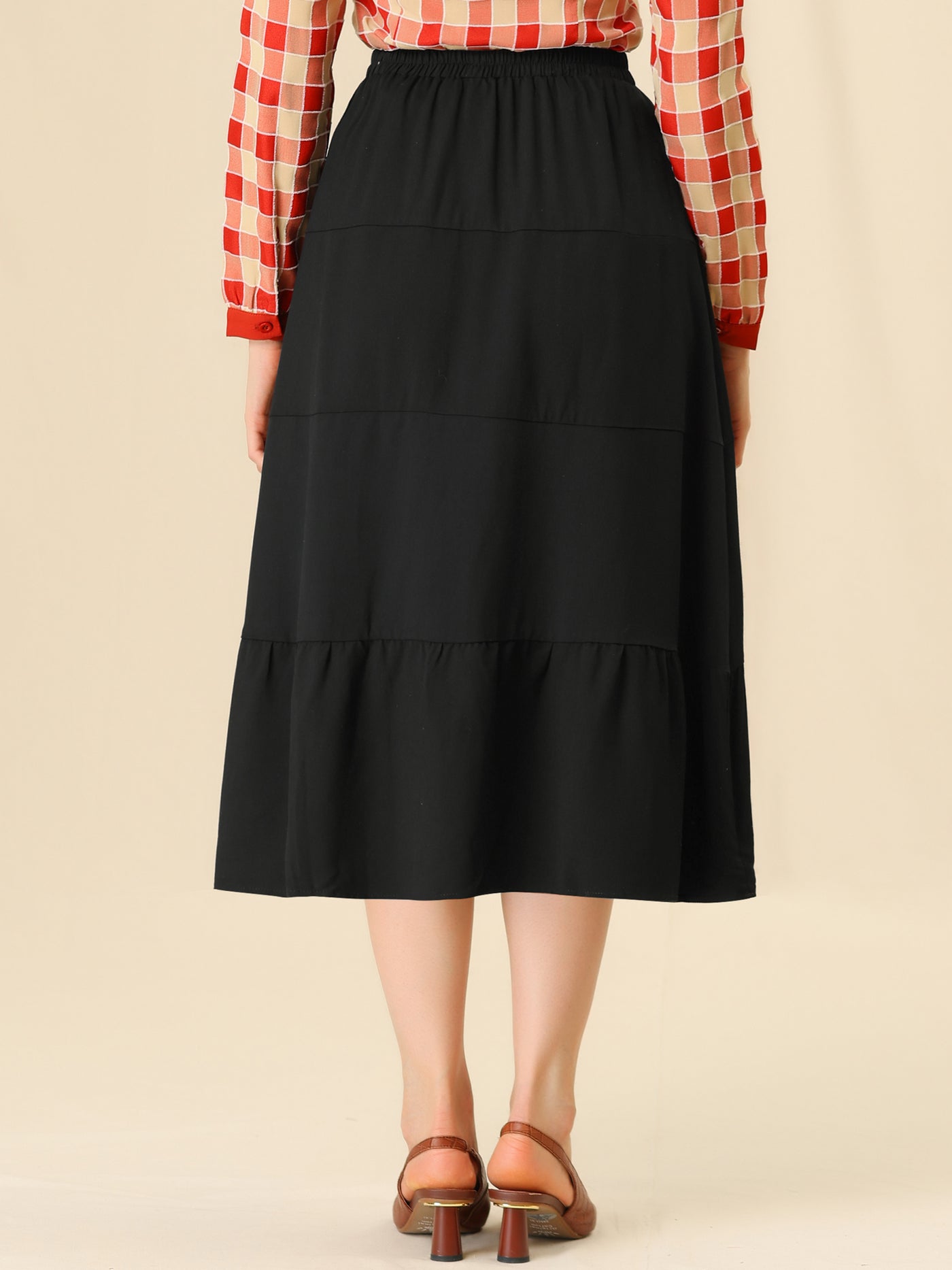 Allegra K Peasant Vintage Elastic Waist Flowy A-Line Midi Skirt