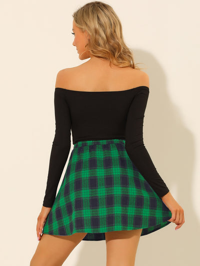 Saint Patrick's Day Button Front A-Line Mini Plaid Skater Skirt