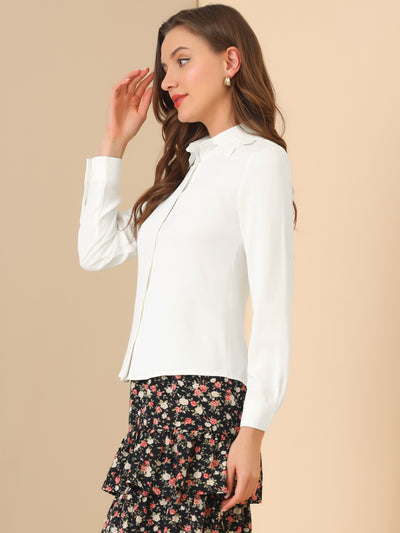 Embroidered Collar Long Sleeve Office Button Up Shirt Top