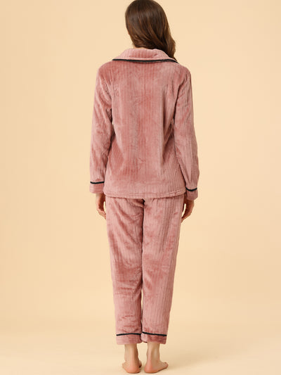 Sleepwear Flannel Button Down Lounge Winter Long Sleeve Pajama Sets