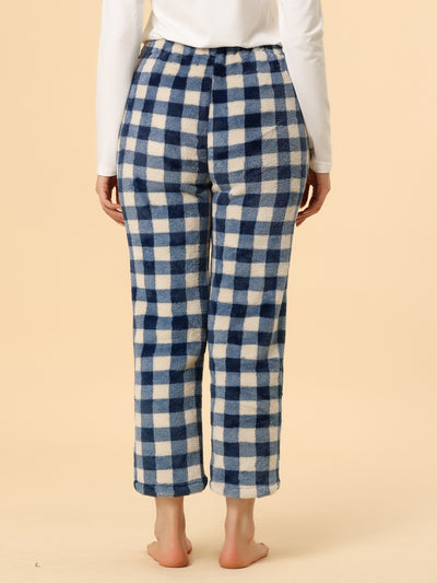 Plaid Pajamas Sleepwear Bottoms with Pockets Warm Winter Lounge Pants
