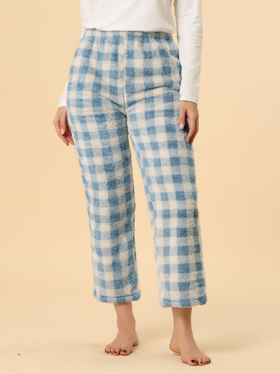 Plaid Pajamas Sleepwear Bottoms with Pockets Warm Winter Lounge Pants